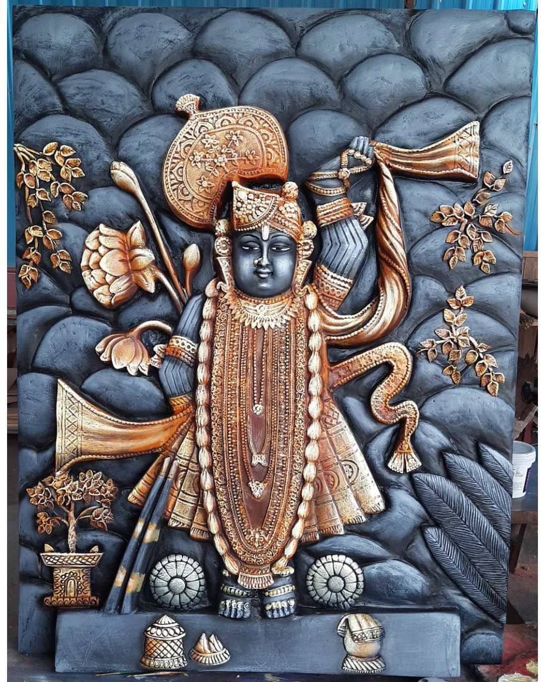 Riddhi Siddhi Art Creations - High Relief Oxidized Srinathji Darshan Mural